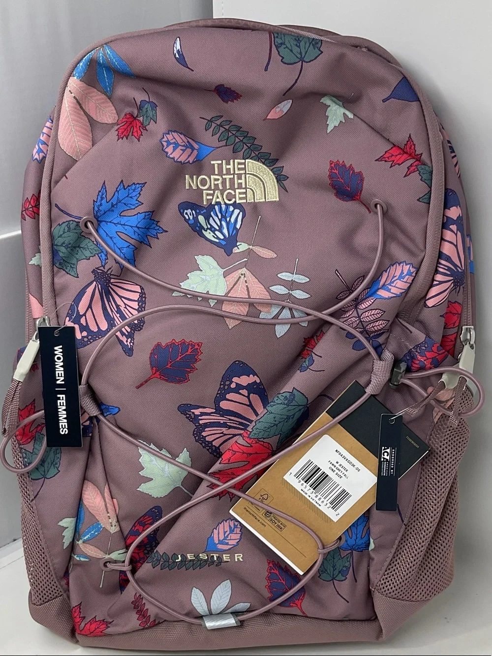 The North Face Jester Backpack in Fawn Grey Multicolor Butterfly & Leaf Print